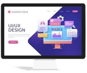 Sitio web diseño UX mostrado en monitor - Diseñador web Jonathan Colina